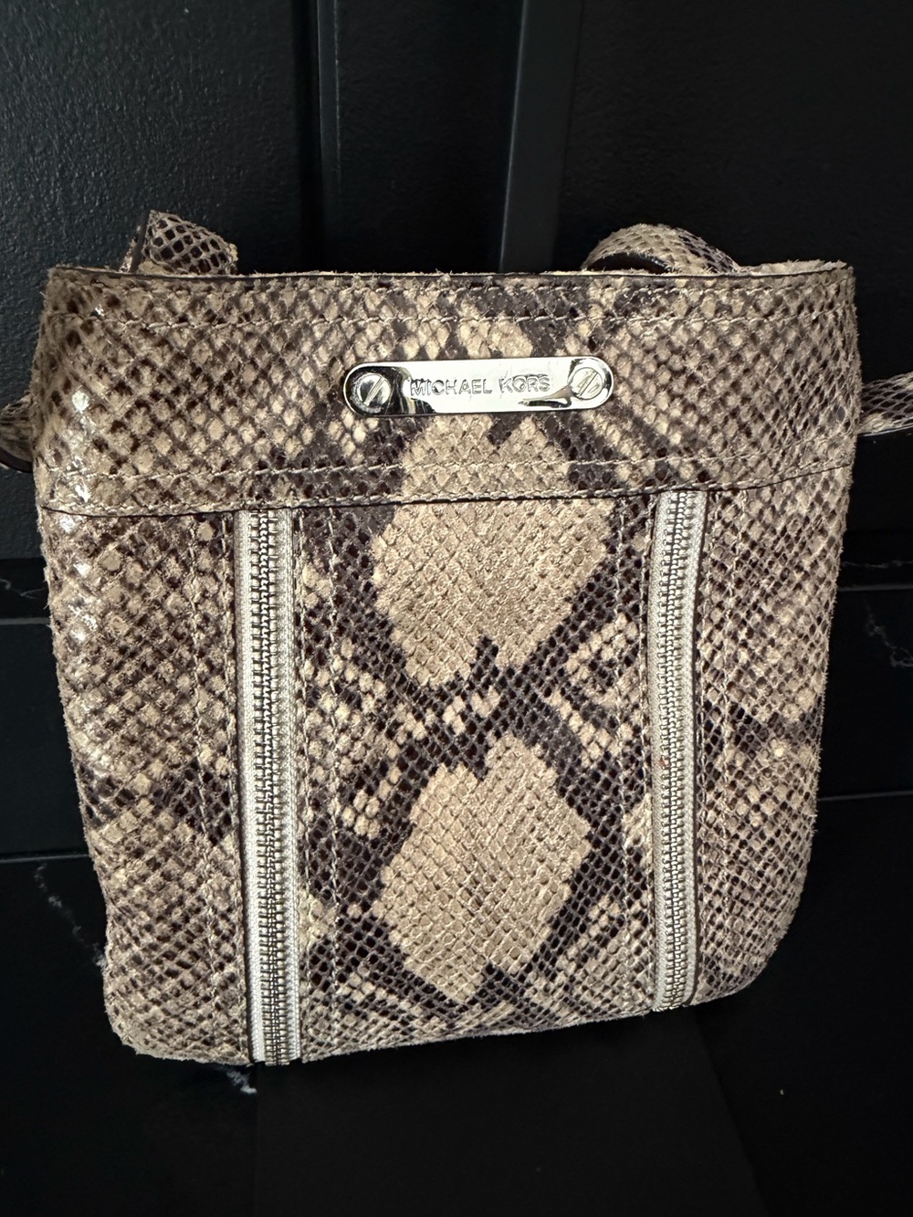 Michael Kors Snakeskin Print Shoulder Bag Y2K Zip Accent